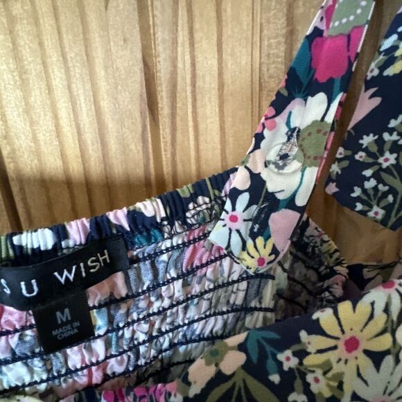 As U Wish Women's Sleeveless Tie On Shoulder Short Mini Dress Summer Floral Sz M - Picture 11 of 16